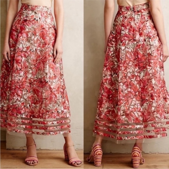 Anthropologie Sachin + Babi Strawberry Hill Tulle Midi Skirt Size 12P